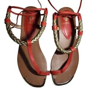Isola Coral Orange Cleopatra Gold Braided Tie Back Thong Sandals Women's 6